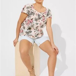 TORRID Tropic Palm Trees Clip Jacquard Square Neck Flutter Sleeve Top Size 2X